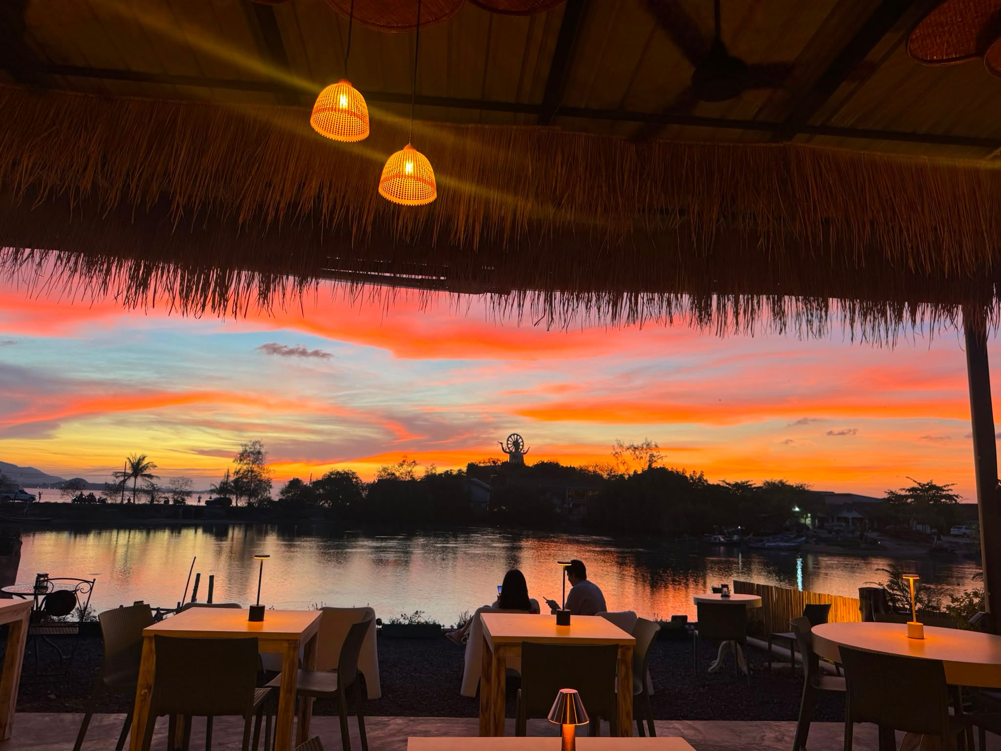 The Pukka terrace at dusk over the lagoon, Bo Put, Koh Samui