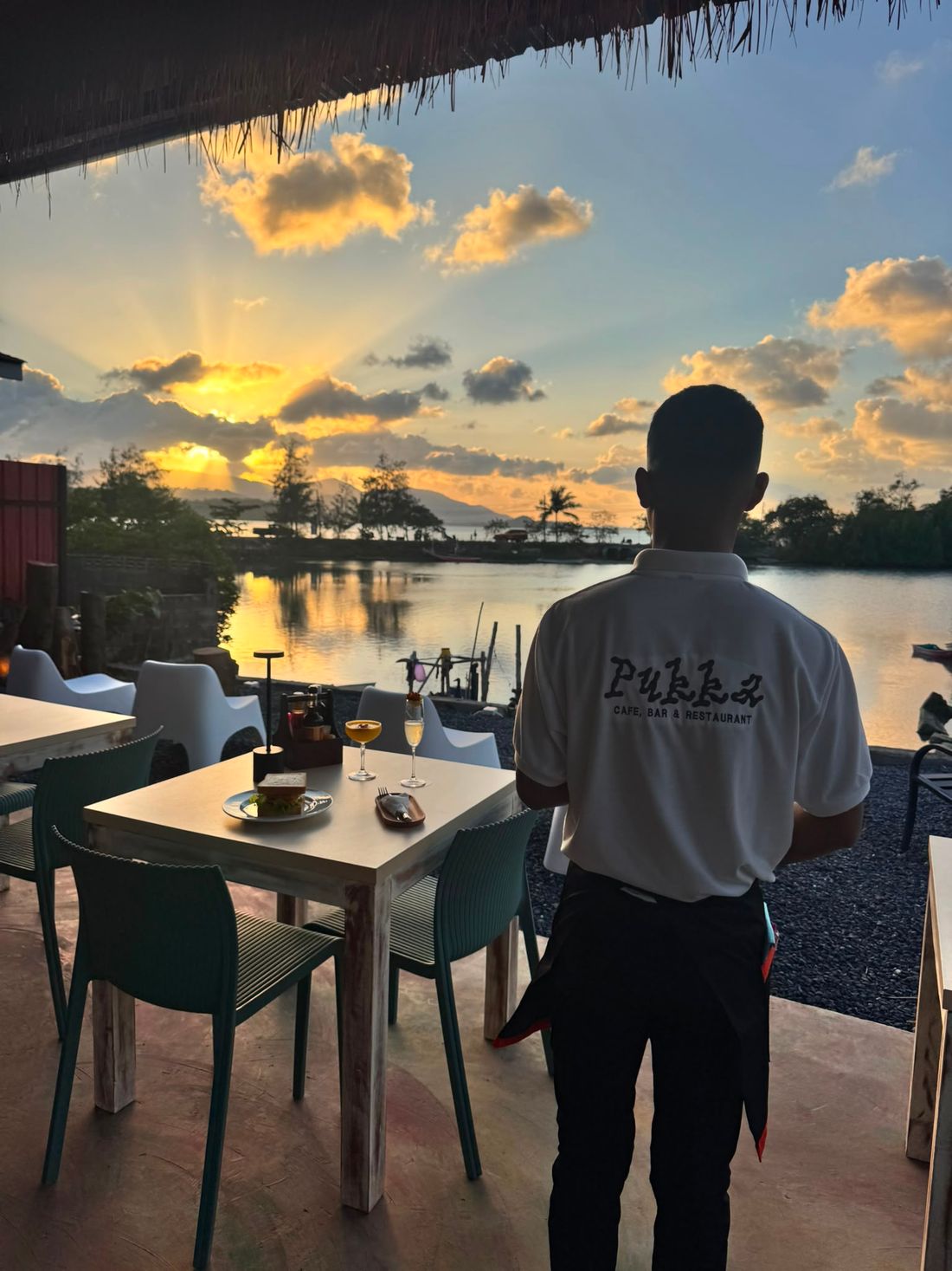 Evening at Pukka, looking over the water